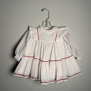 Bryan Baby Girl Dress & Bloomers White Red Polka Dot Lace Trim 18M USA